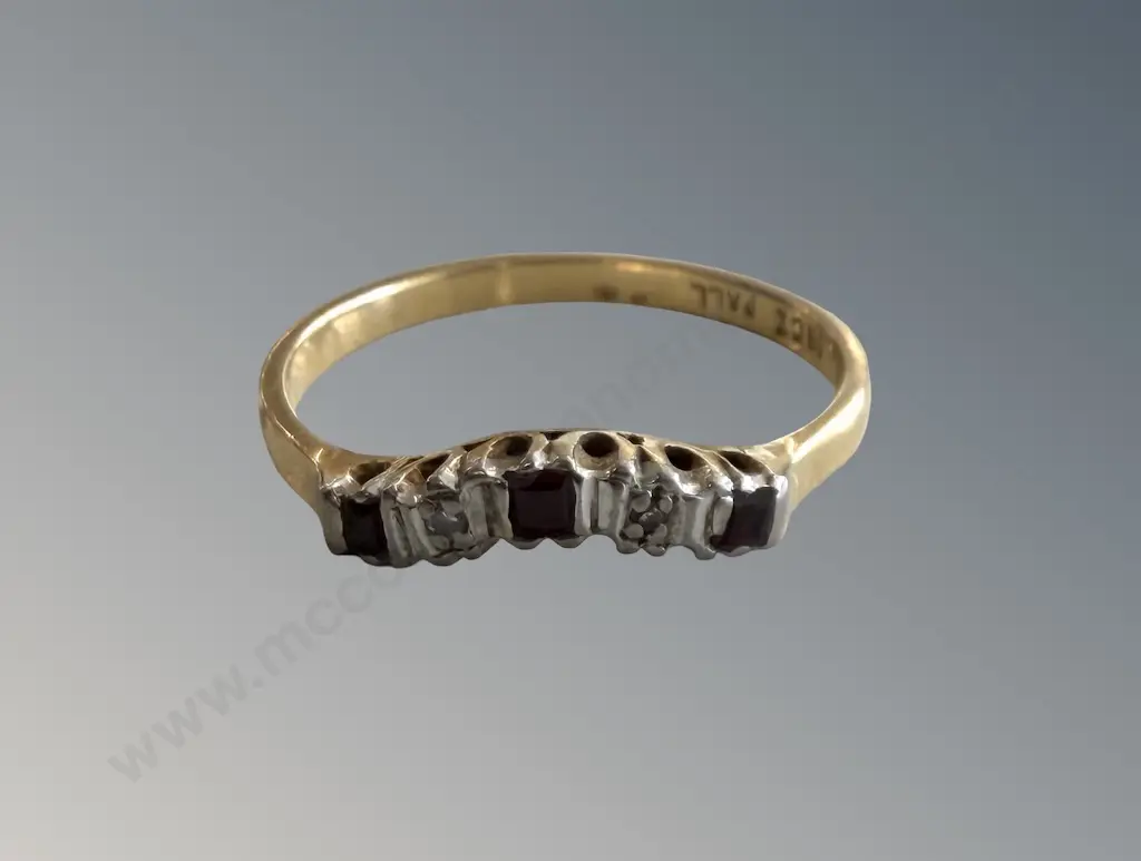 18ct Gold Ruby and Diamond Eternity Wishbone Ring, Size P, TW2.4gms Image 1++
