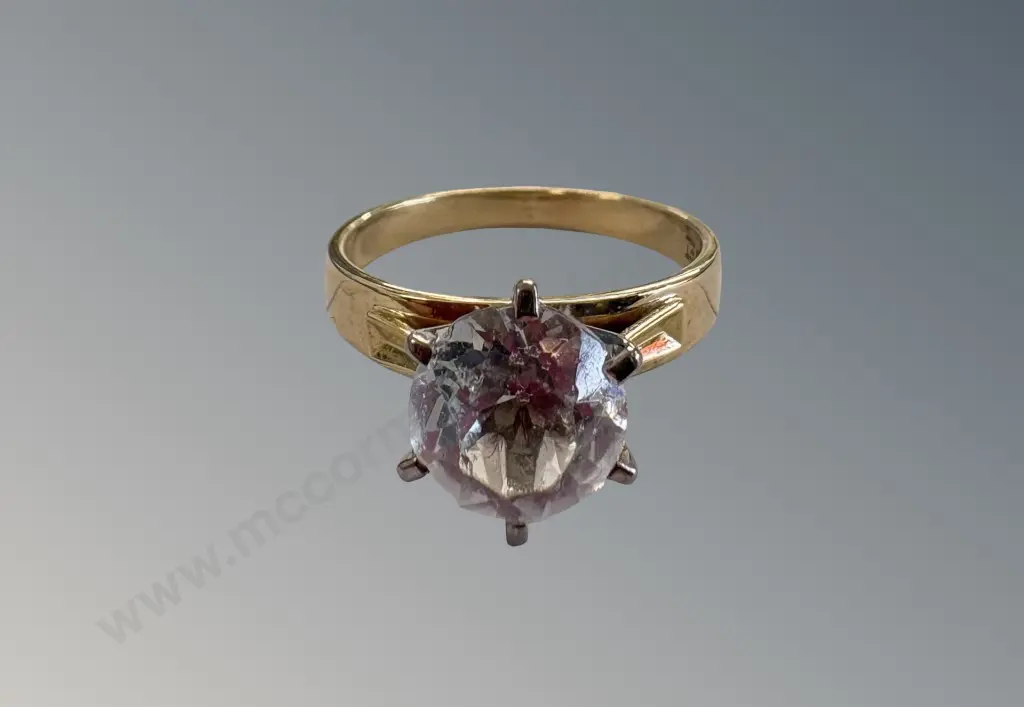9ct Gold White Spinel Solitaire Ring, Size N, TW3.87gms Image 1++