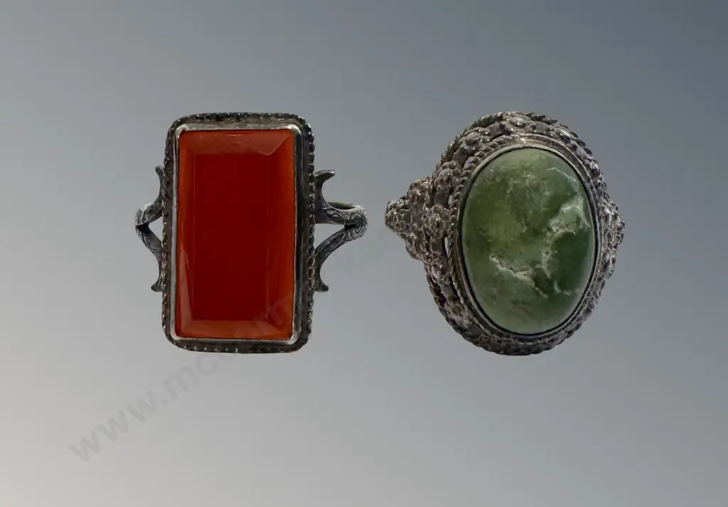 Two Silver Filigree and Stone Dress Rings Image 1++