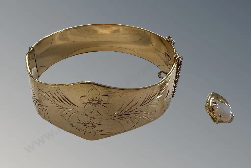 Gilded Bangle and Gilt over Sterling Silver Opal Pendant Image 1++