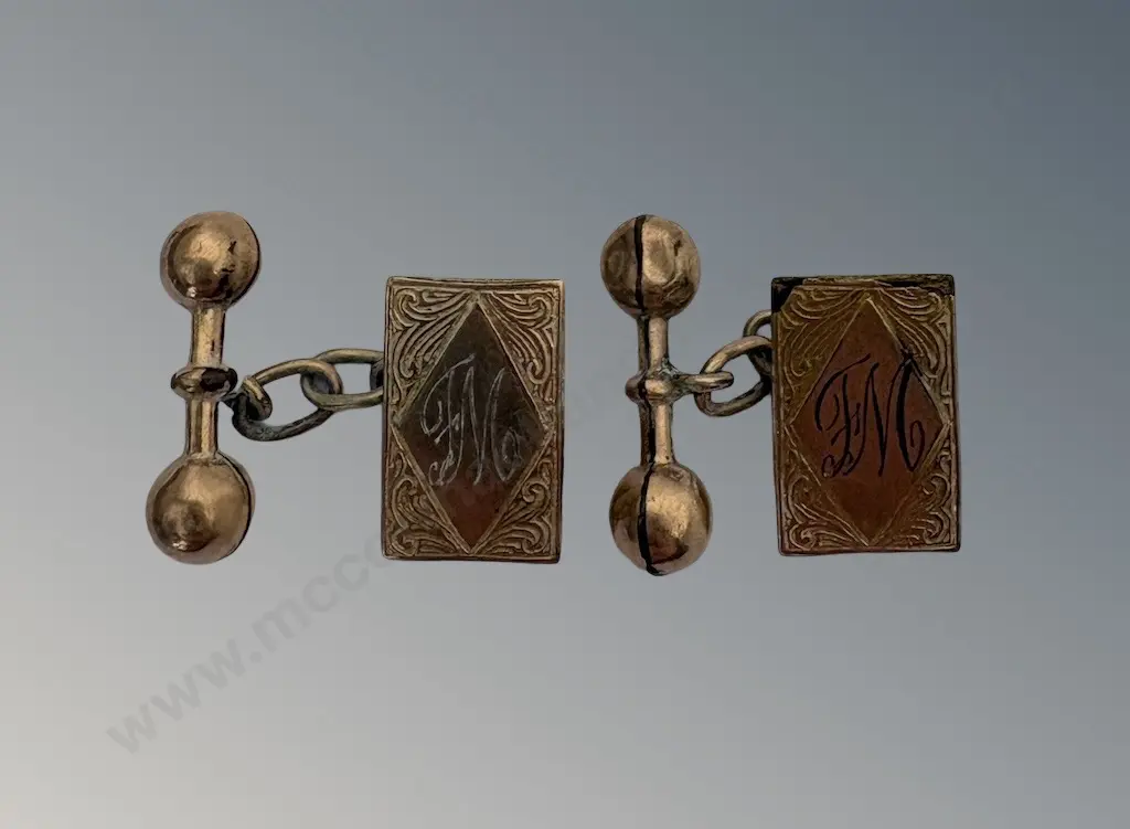 Pair of Gold Plated Sterling Silver Lined Cufflinks Image 1++