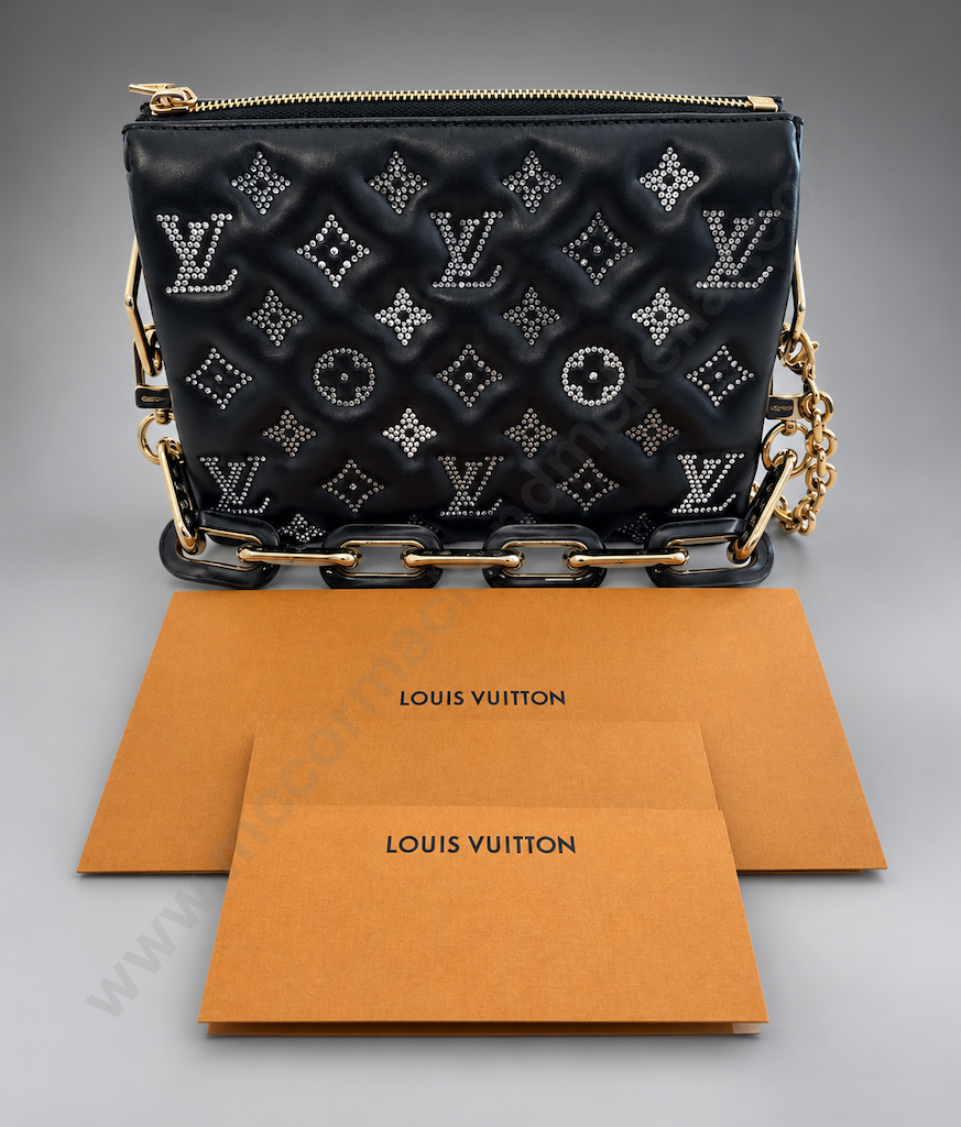 Louis Vuitton Handbag - Black Quilted Lambskin Embellished with Sparkling Crystal Monogram Motifs and Chunky Chain Strap Image 1++