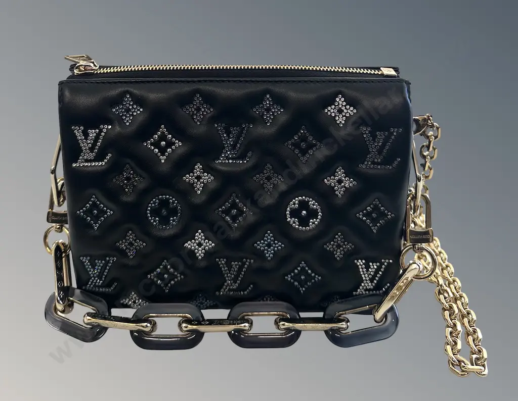 Louis Vuitton Handbag - Black Quilted Lambskin Embellished with Sparkling Crystal Monogram Motifs and Chunky Chain Strap Image 1++