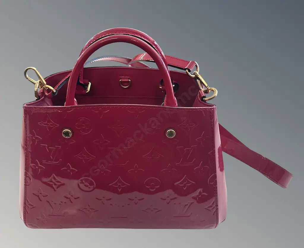 Louis Vuitton Handbag - Magenta Classic Embossed Monogram Pattern Vernis Montaigne BB Image 1++