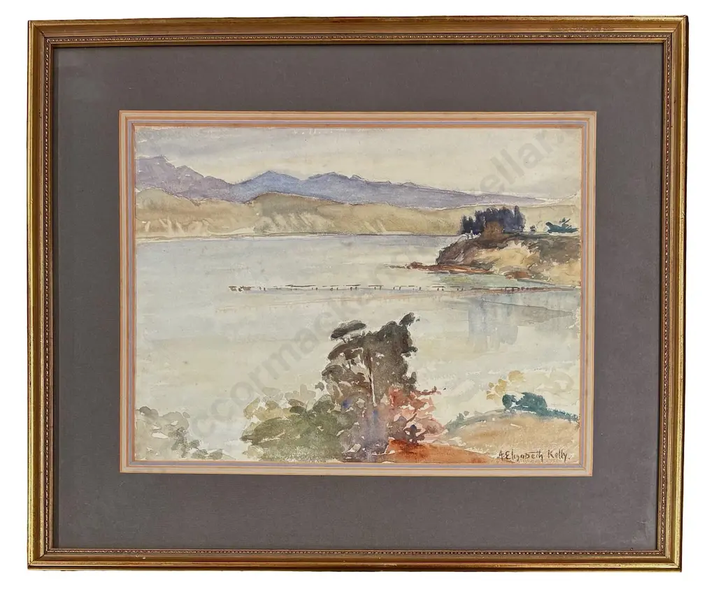 Annie Elizabeth Kelly - Lyttelton Harbour, watercolour on paper, 300x390mm Image 1++
