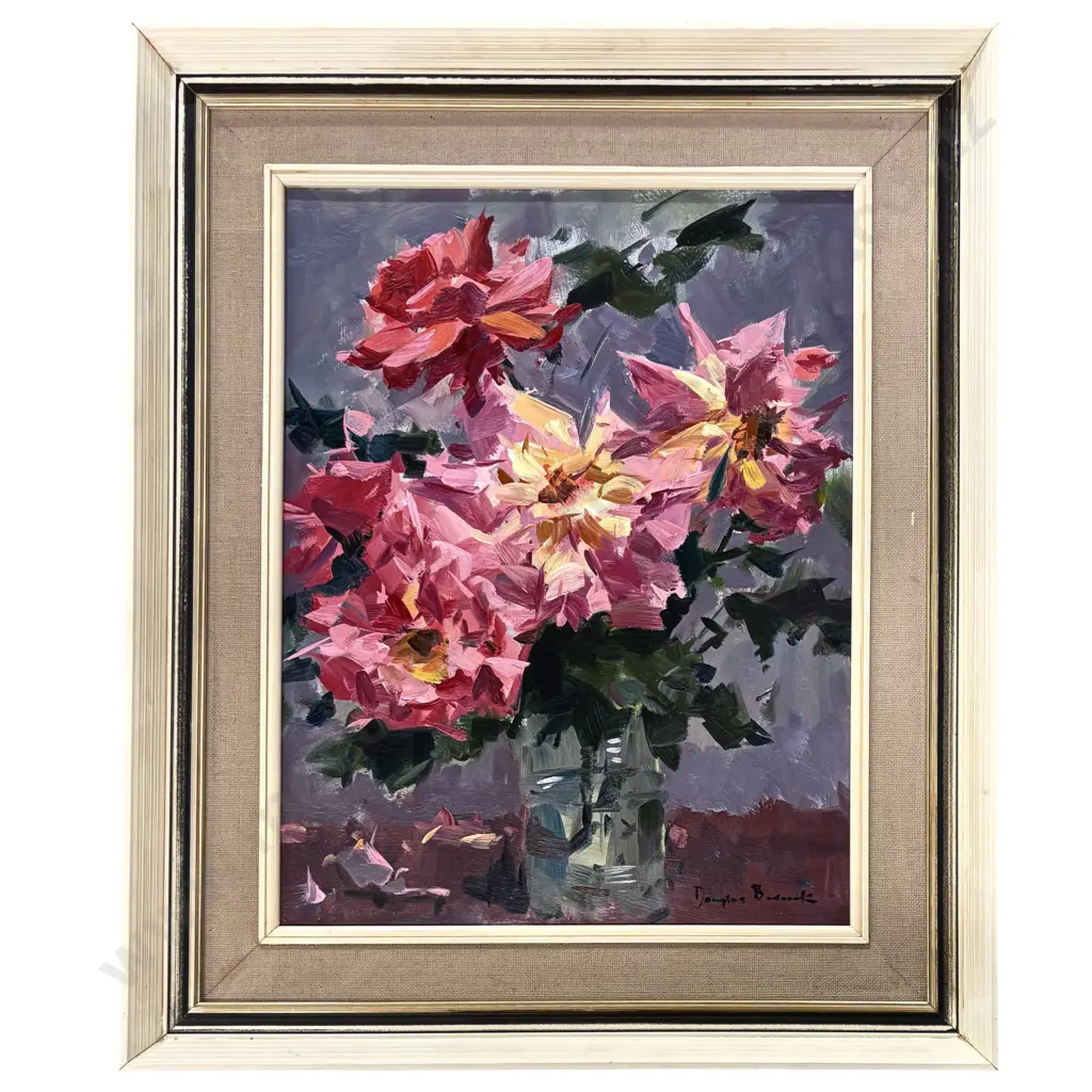 Douglas Badcock - Still Life, Roses, oil on board, 450x340mm Image 1++