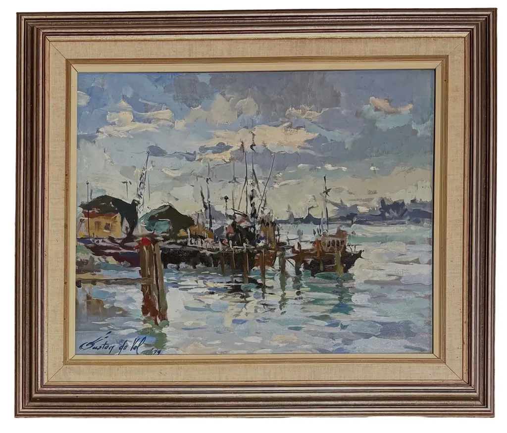 Gaston De Vel - Tauranga Trawlers, 1979, oil on canvas, 390x490mm Image 1++