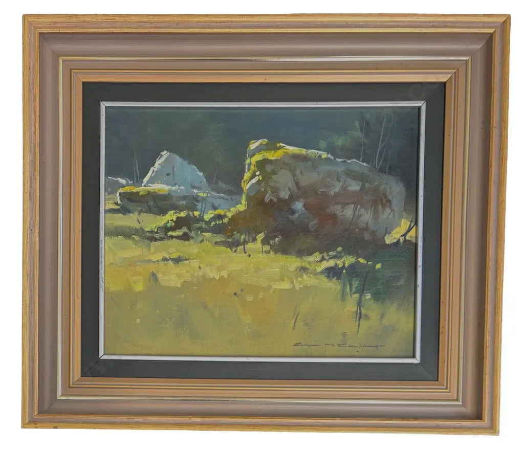 John M Crump - Glacial Remains, Routeburn, oil on board, 230x290mm Image 1++