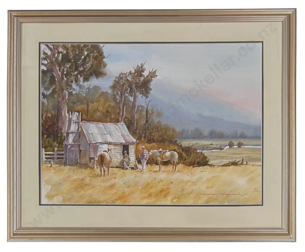 Garrick Tremain - Musterer's Smoko, watercolour on paper, 540x730mm Image 1++
