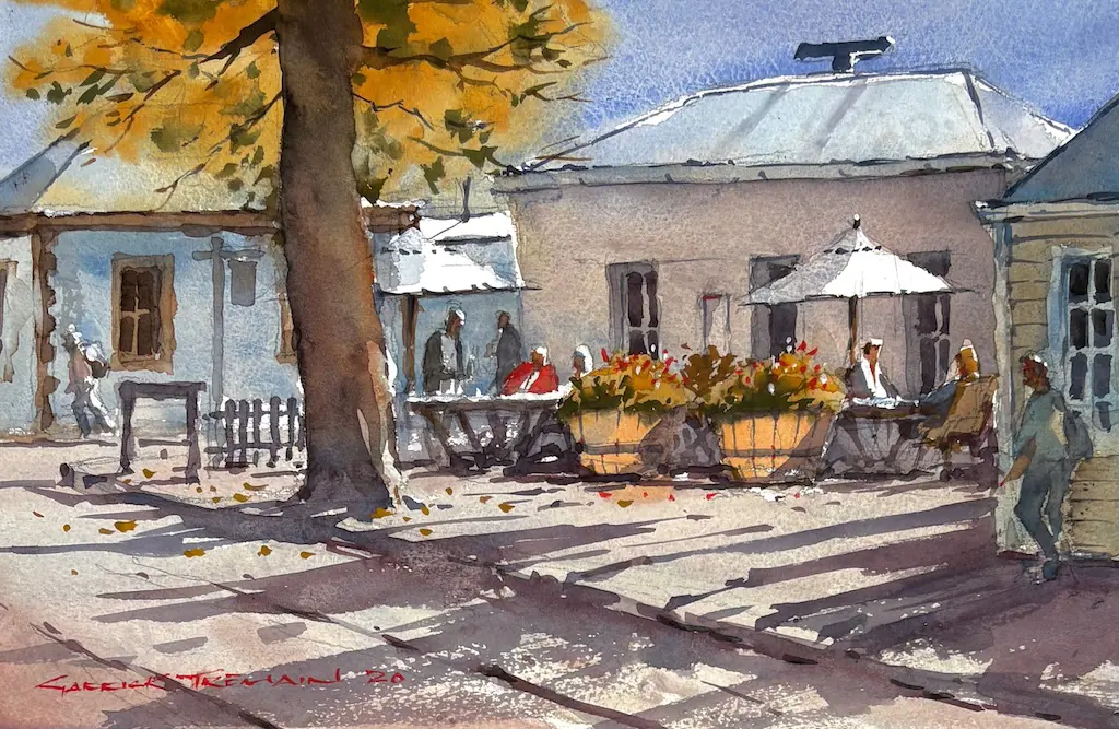Garrick Tremain - Cottages, watercolour on paper, 190x280mm Image 1++
