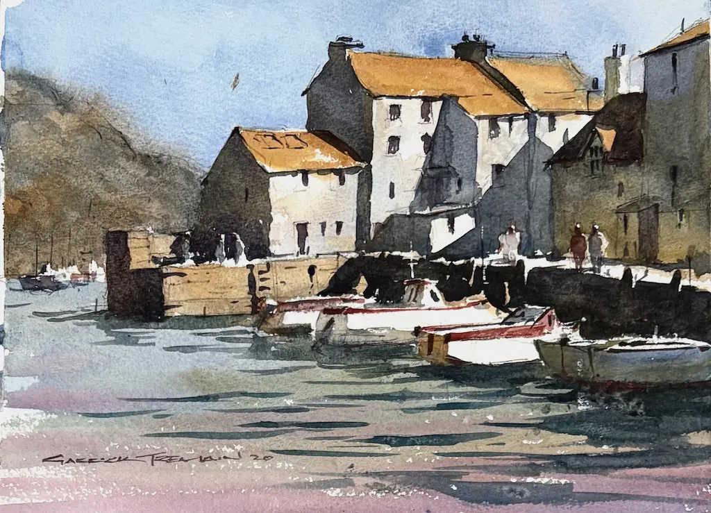 Garrick Tremain - Fishing Village, watercolour on paper, 220x280mm Image 1++