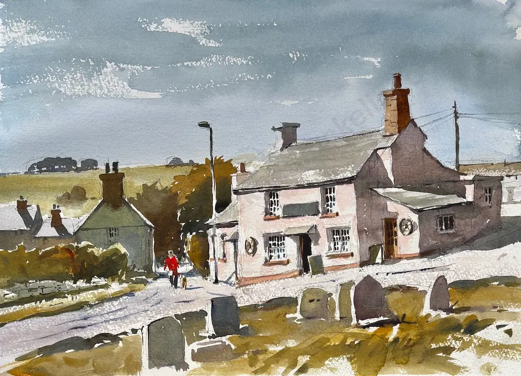 Garrick Tremain - Village Scene, watercolour on paper, 280x380mm Image 1++