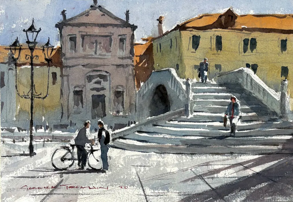 Garrick Tremain - European Township, watercolour on paper, 190x270mm Image 1++