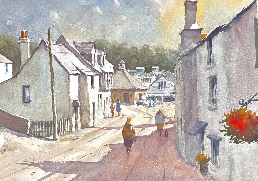 Garrick Tremain - Village Scene, watercolour on paper, 280x380mm Image 1++