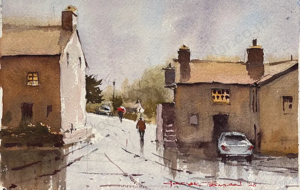 Garrick Tremain - English Village Scene, watercolour on paper, 190x280mm Image 1++