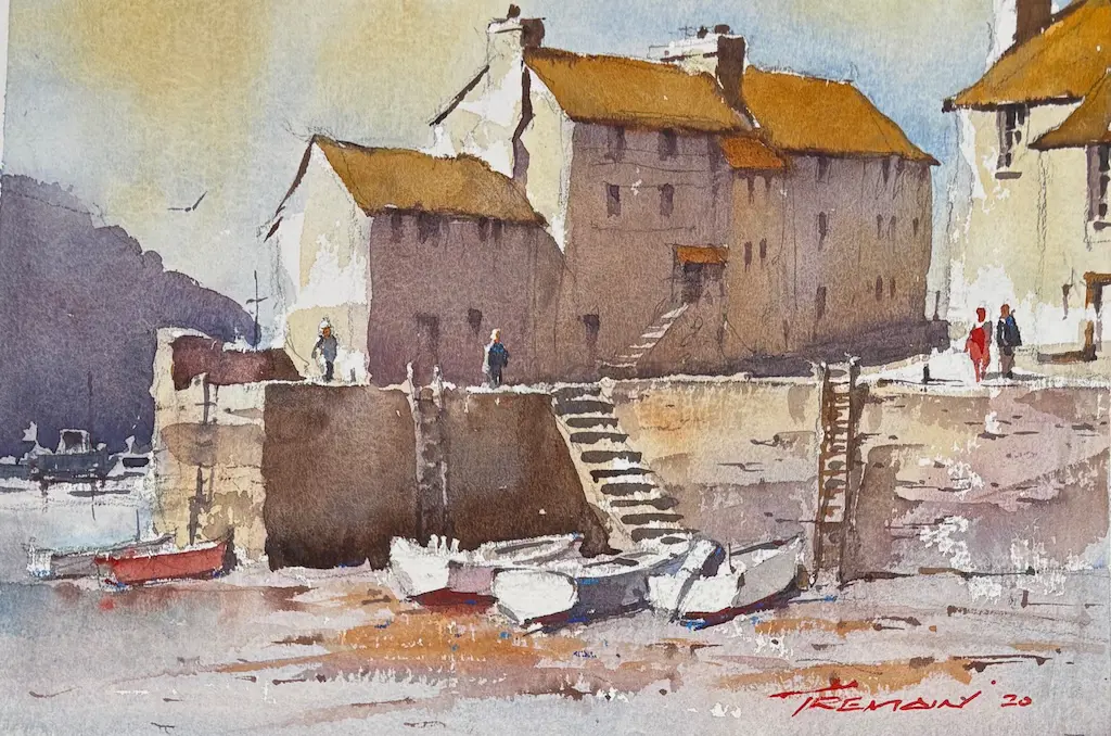 Garrick Tremain - Fishing Village, watercolour on paper, 190x290mm Image 1++