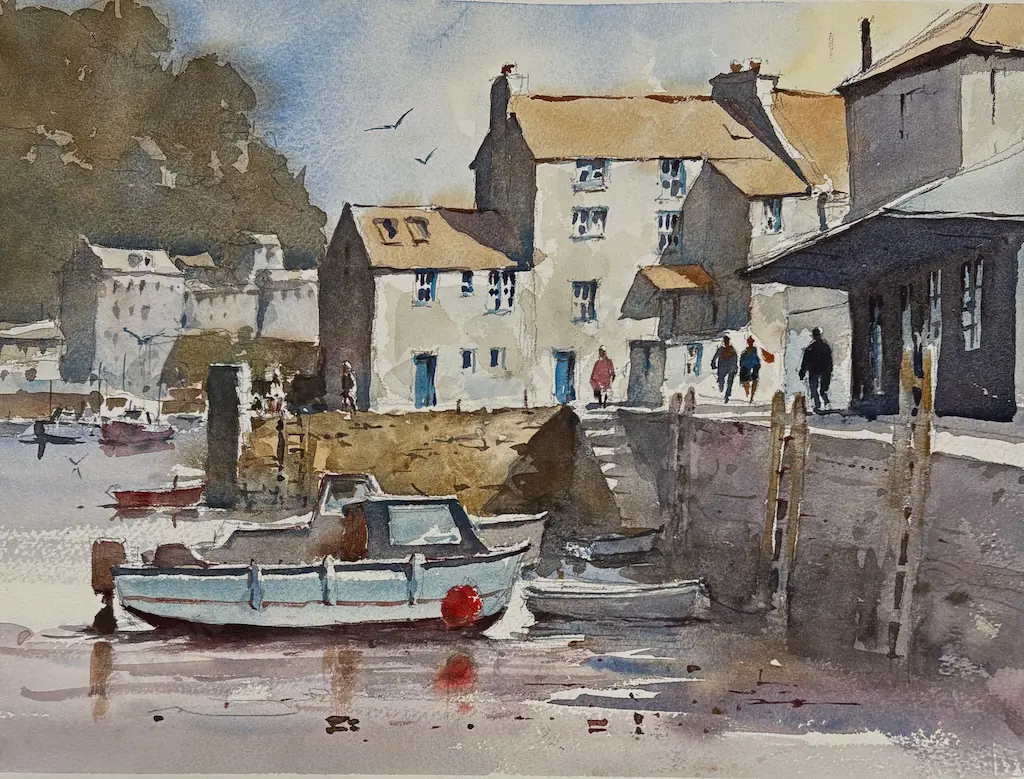 Garrick Tremain - Fishing Village, watercolour on paper, 280x380mm Image 1++