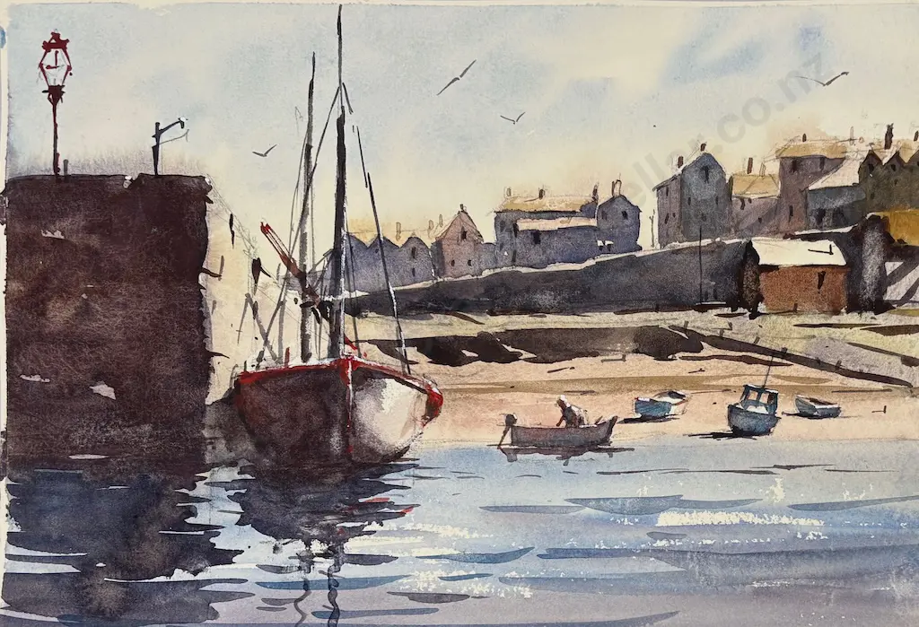 Garrick Tremain - Boats at the Dock, watercolour on paper, 200x290mm Image 1++