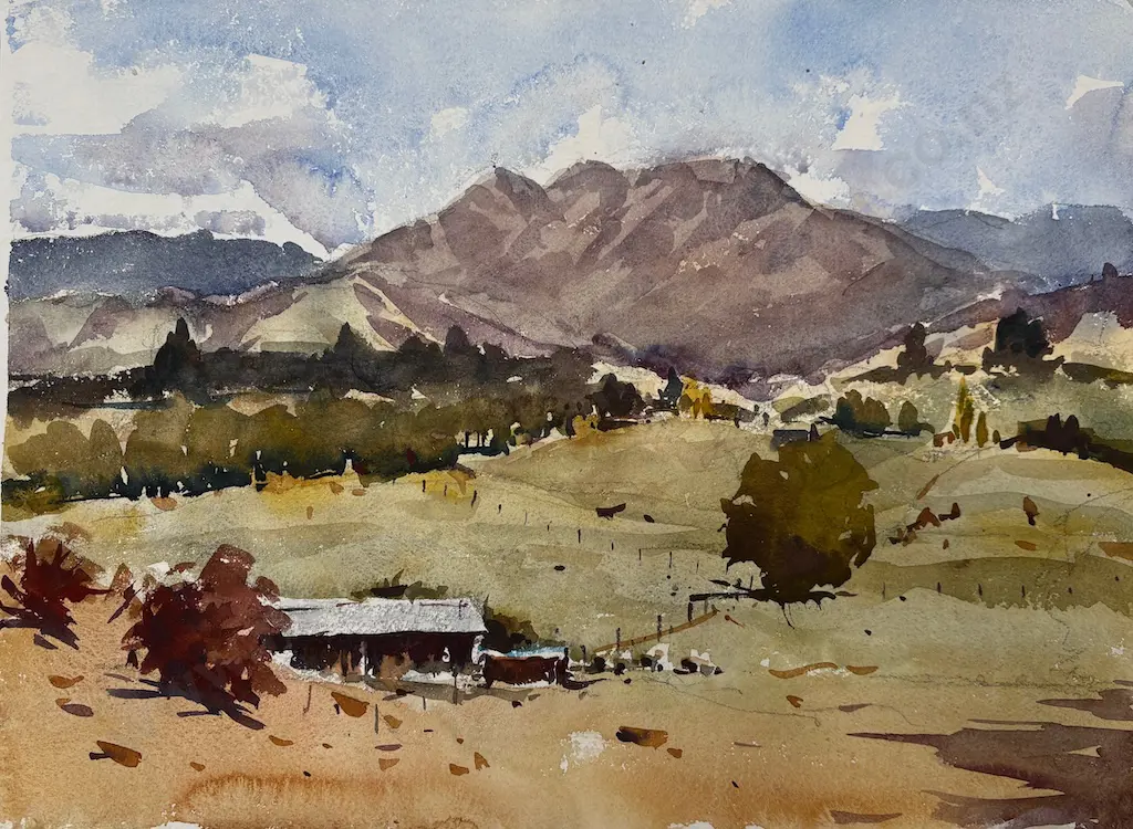 Garrick Tremain - Pastoral Scene, watercolour on paper, 270x370mm Image 1++