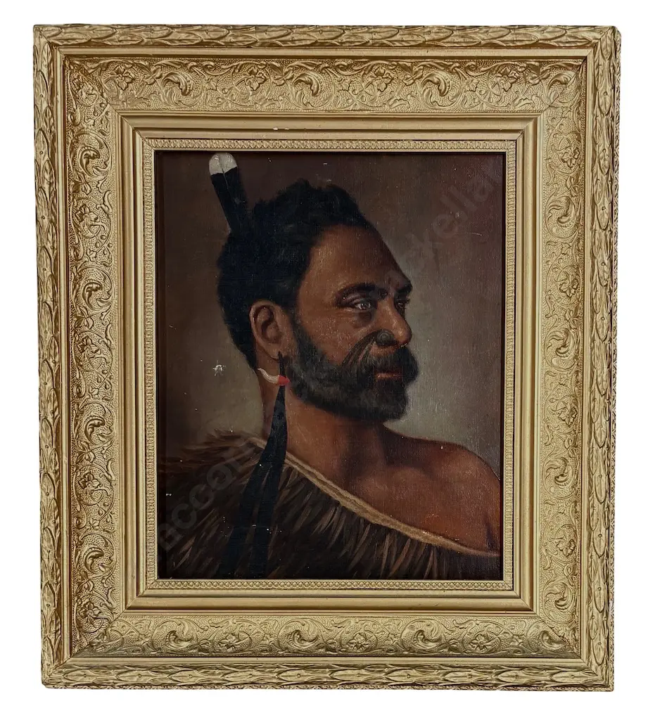 Unsigned - Te Rerenga, Ngatimaniafoto Tribe Waikato, oil on board, 280x230mm, AF  Image 1++