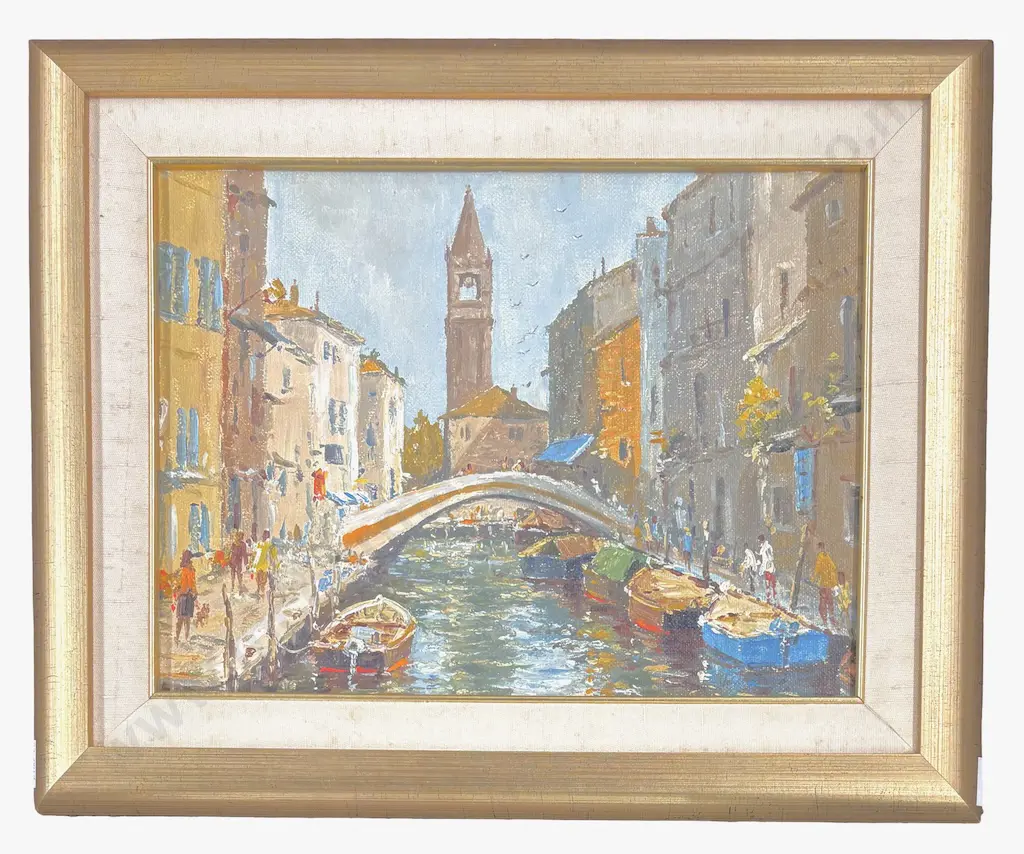John W Houghton - Chioggia Canal Venice, oil on board, 210x290mm Image 1++