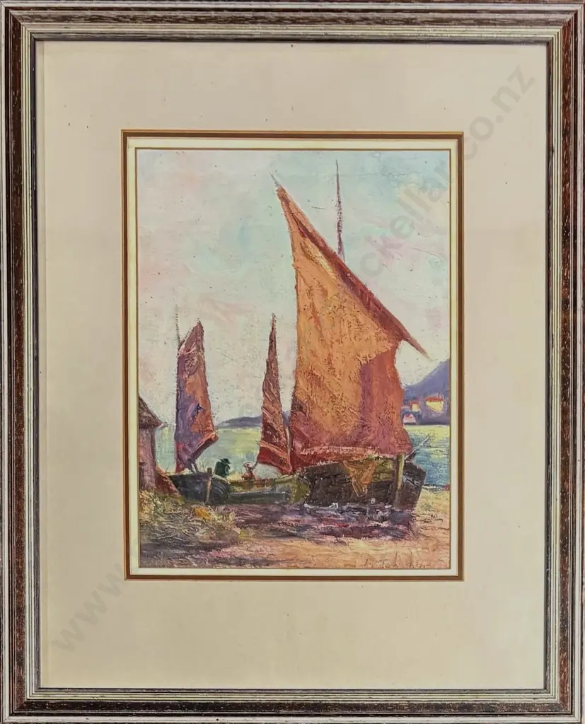 A B Townsend - Fishing Smacks on the Coast of Brittany, oil on paper, 300x230mm Image 1++