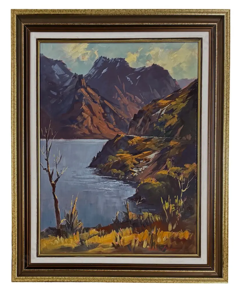Kevin Webb - Mountains and Lake, oil on board, 590x430mm Image 1++