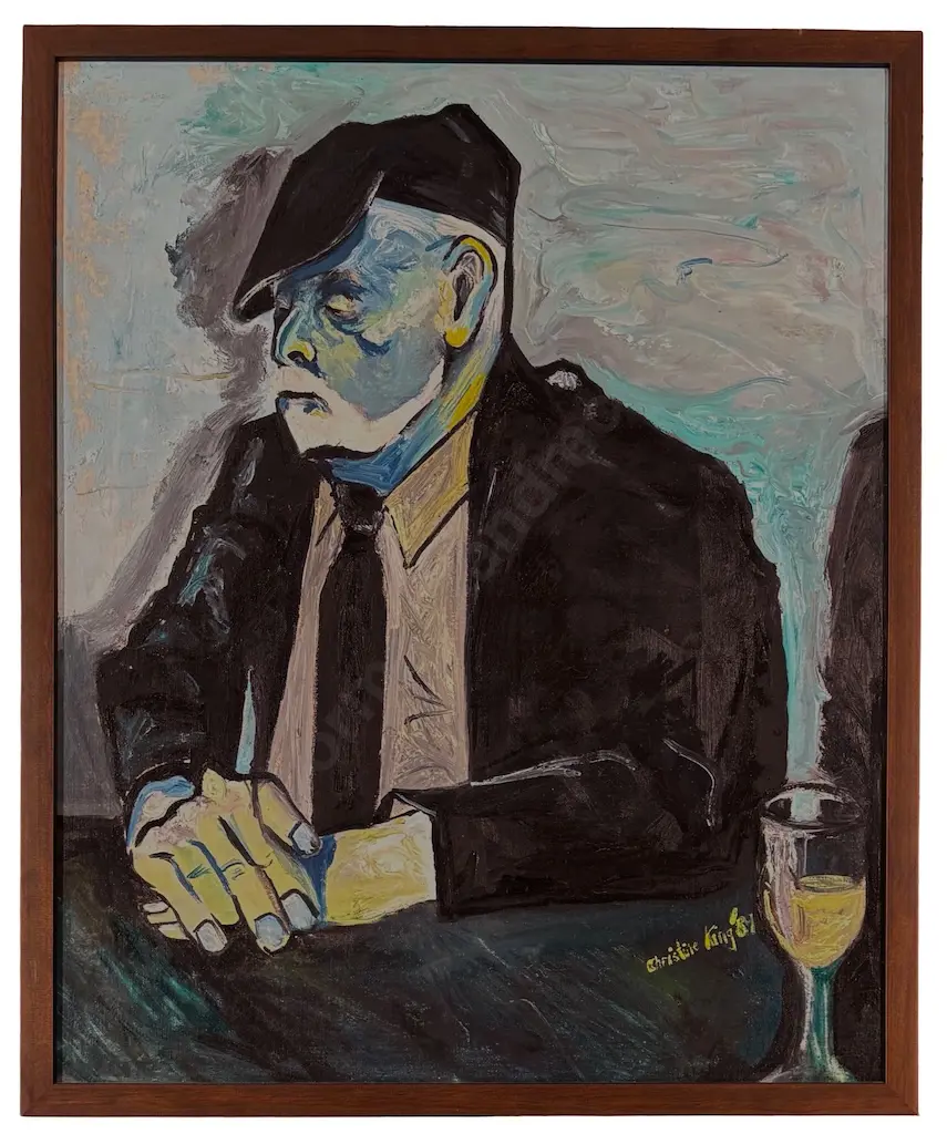 Christine King - Man with Wine Glass, oil on board, 590x480mm Image 1++