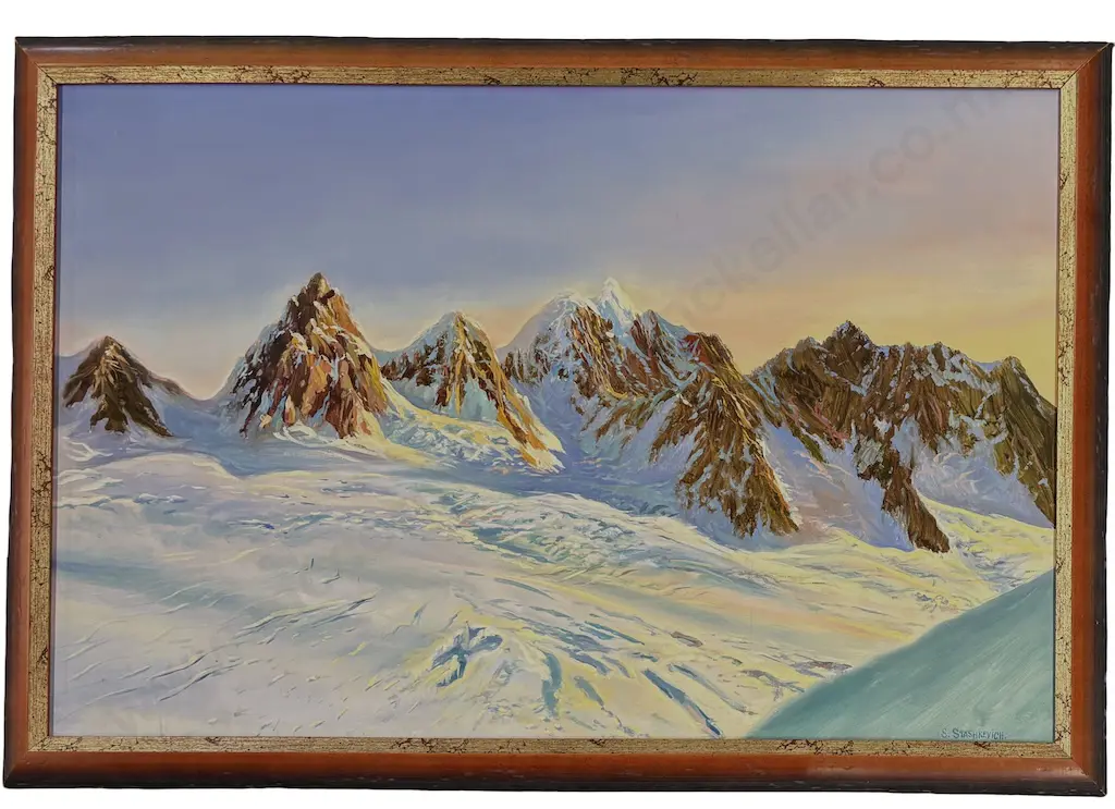 S Stashkevish - Snowy Peaks, oil on board, 485x740mm Image 1++