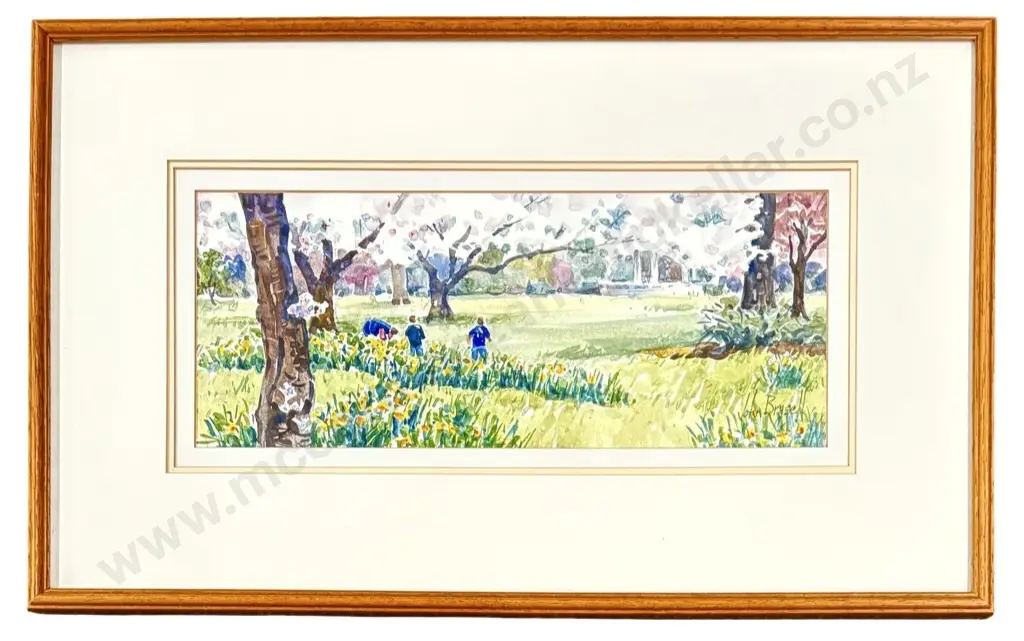 John Brassell - Spring in the Botanical Gardens, watercolour on paper, 135x340mm Image 1++