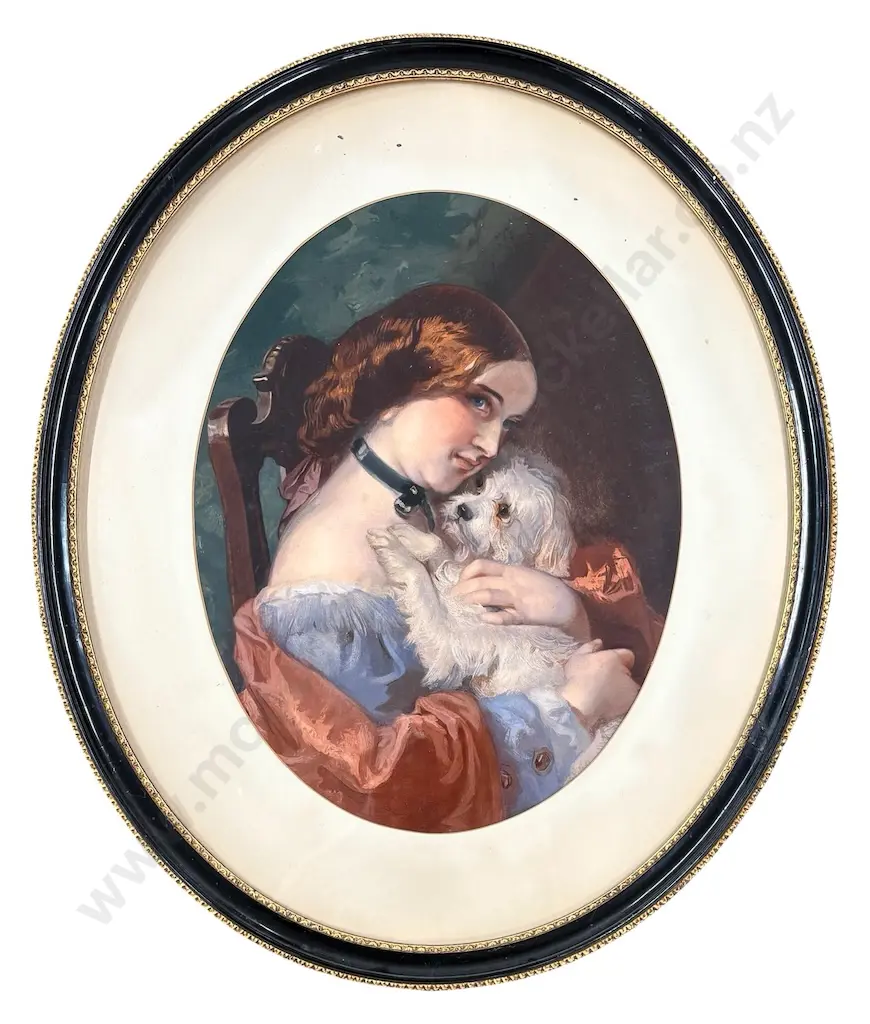 Victorian Print, Girl with a Dog, 480x360mm Image 1++