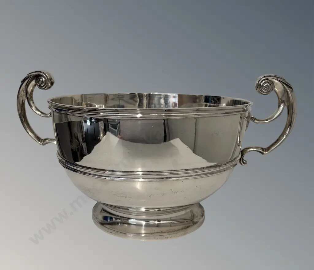 Large Sterling Silver Twin Handled Punch Bowl, H19xDia26cm, TW1656gms Image 1++