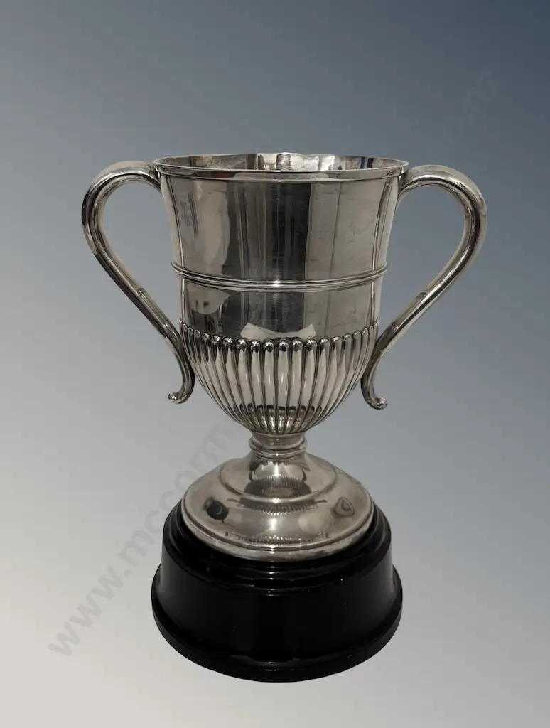 Sterling Silver Trophy Cup with Fluted Bowl on Ebony Base, H26cm, TW625gms (without base) Image 1++
