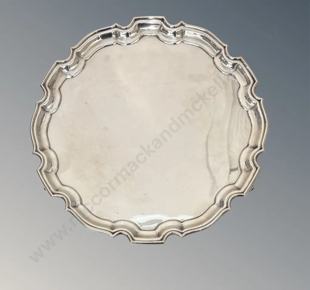 Sterling Silver Footed Salver with Scalloped Edge, Dia31cm, TW766gms Image 1++