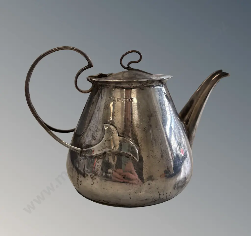 Sterling Silver Teapot, Birmingham 1910, H13cm, TW400gms Image 1++