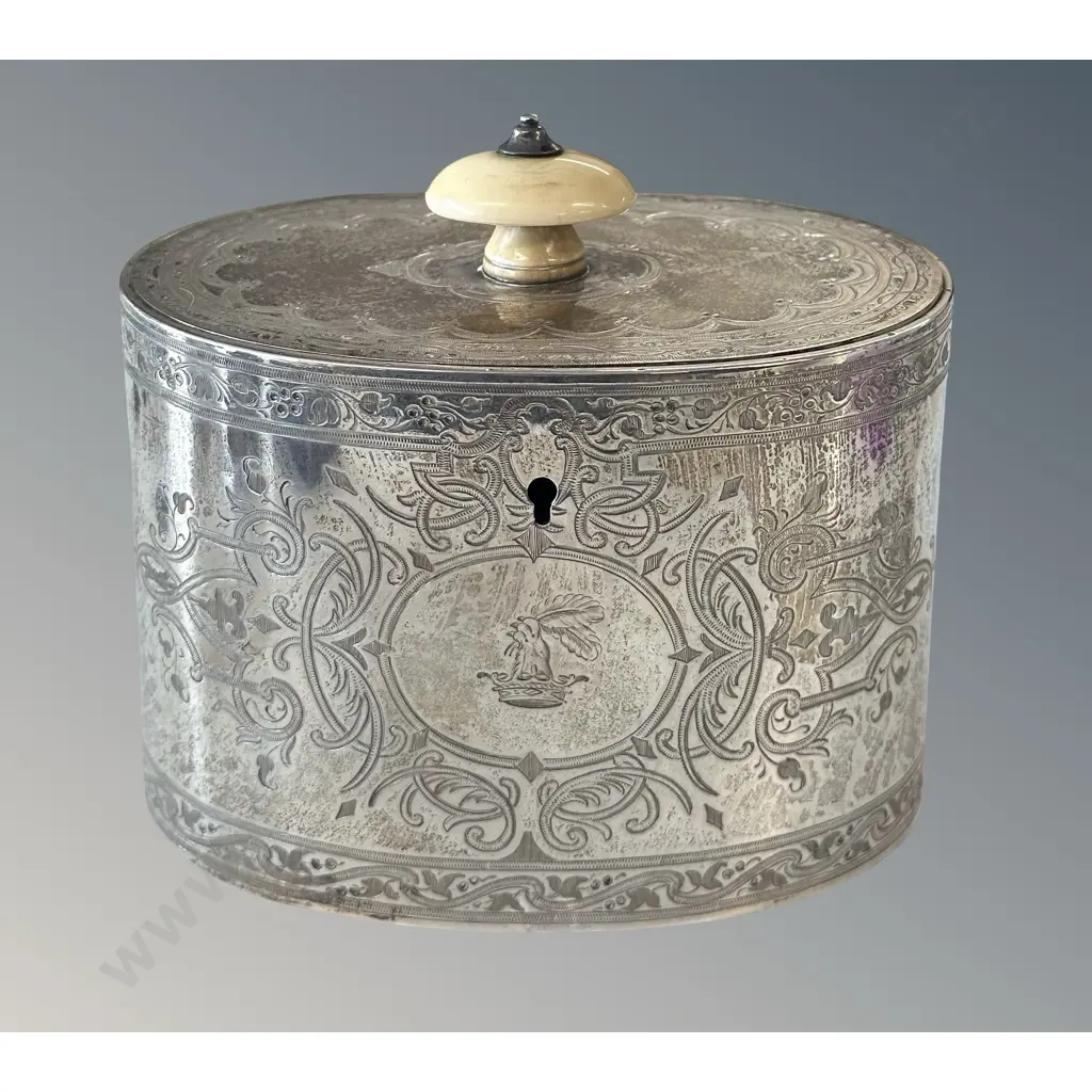 1863 Sterling Silver Tea Caddy with Ivory Knop, TW281gms Image 1++