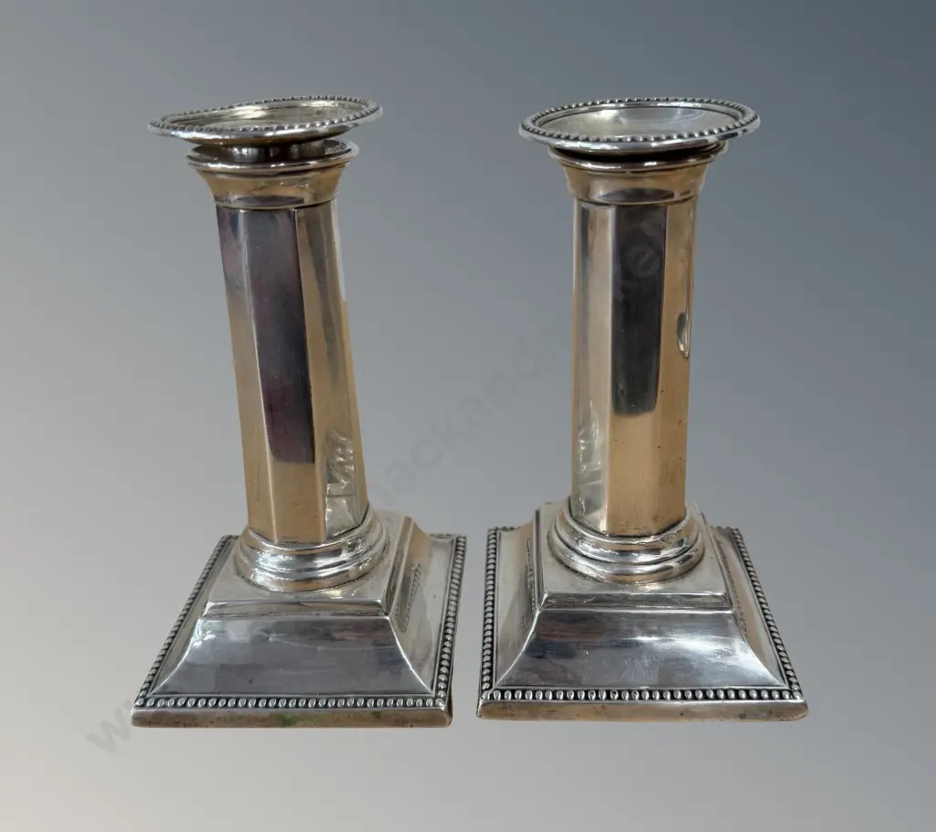 Pair of Sterling Silver Candlesticks with Beaded Rims, H14cm, TW615gms (weighted base) Image 1++