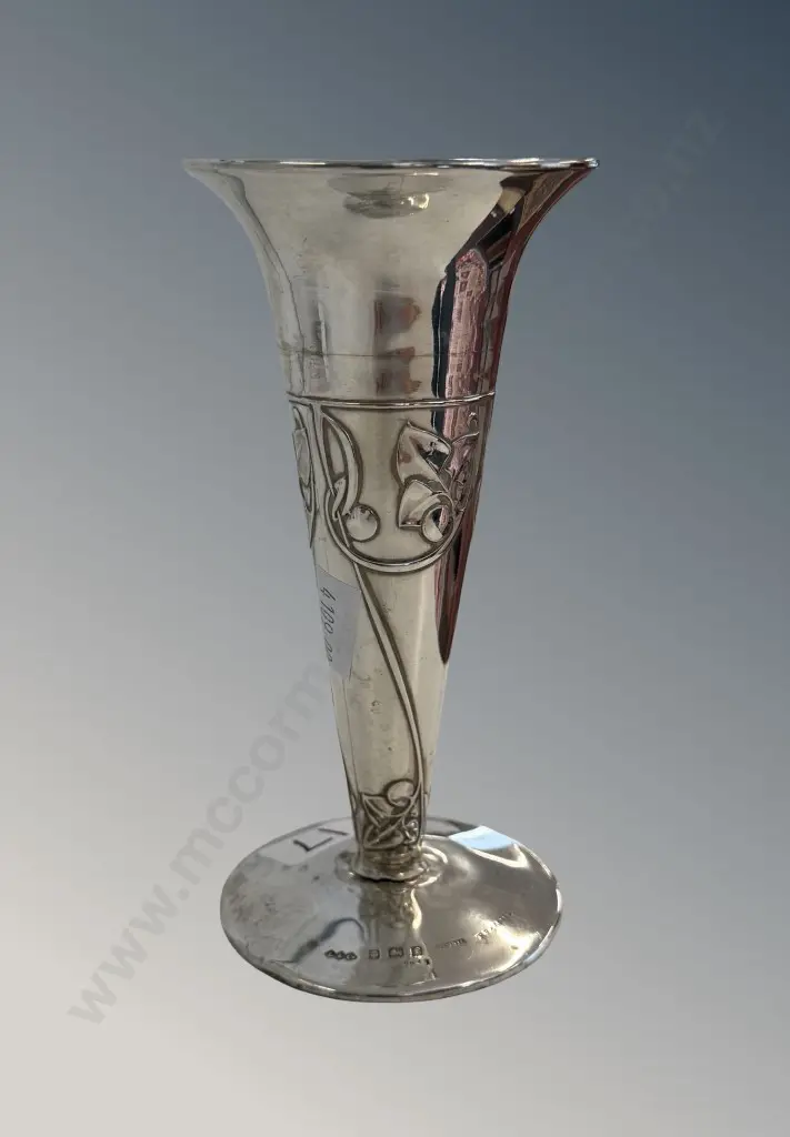 Sterling Silver Art Nouveau Specimen Vase, H14cm, TW78.6gms Image 1++
