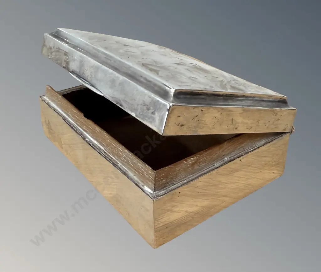 Sterling Silver Wooden Lined Cigar Box, H5xL13cm, TW371gms Image 1++