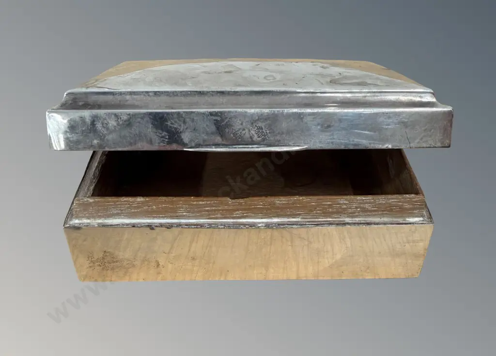 Sterling Silver Wooden Lined Cigar Box, H5xL13cm, TW371gms Image 1++