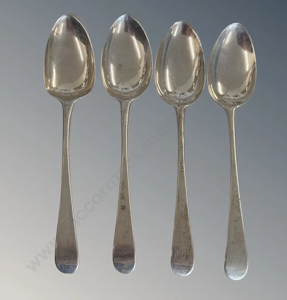 Four Sterling Silver Spoons, IG mark late 1700's TW226gms Image 1++