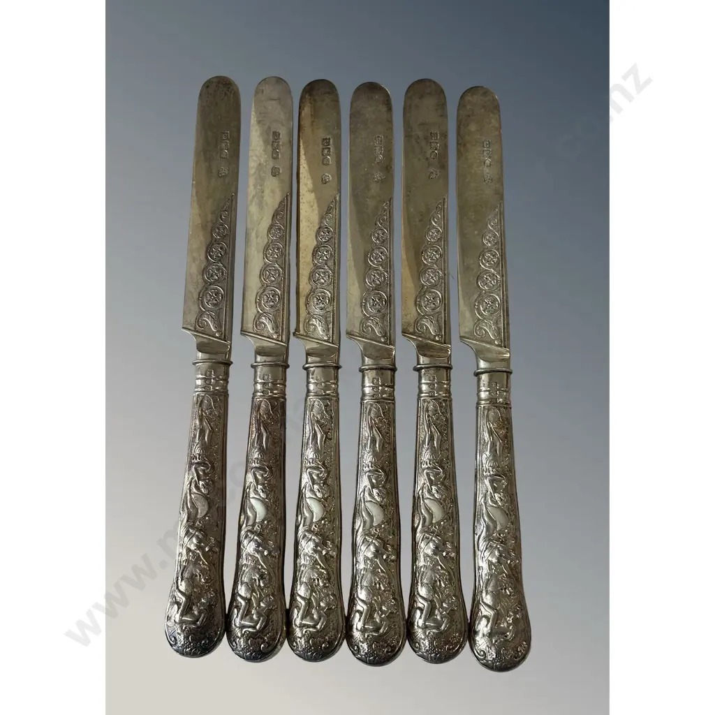 Set of 6 Gilded Sterling Silver Knives with Sterling Silver Blades, TW501gms Image 1++