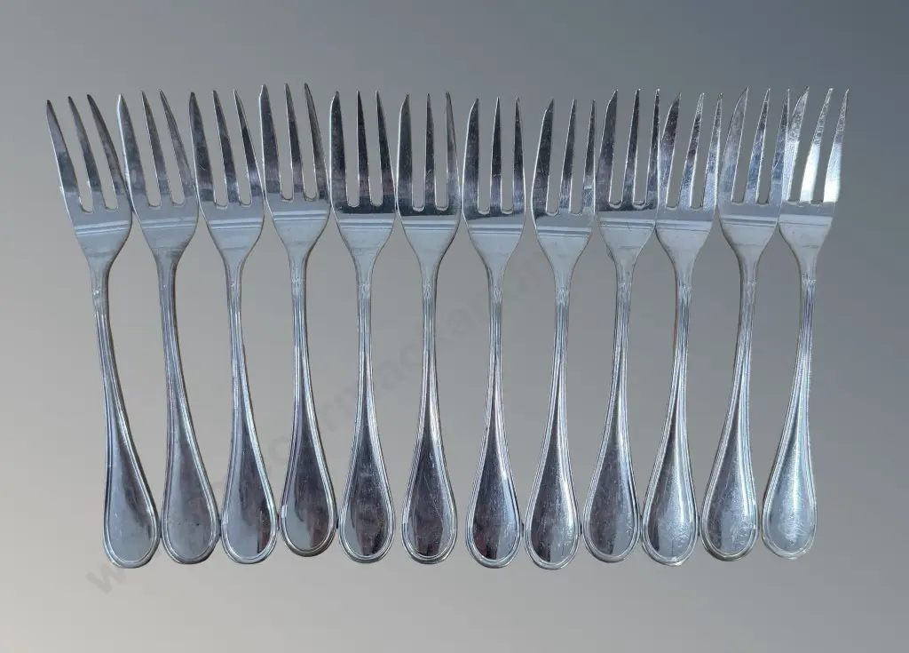 Set of 12 .800 Silver Bugatti Cake Forks, 302gms Image 1++