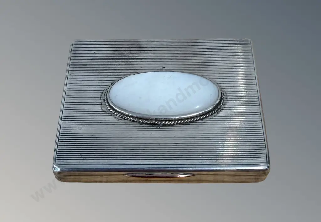 Sterling Silver and Gilt Lined Moonstone Cigarette Case, London 1935, TW118gms Image 1++