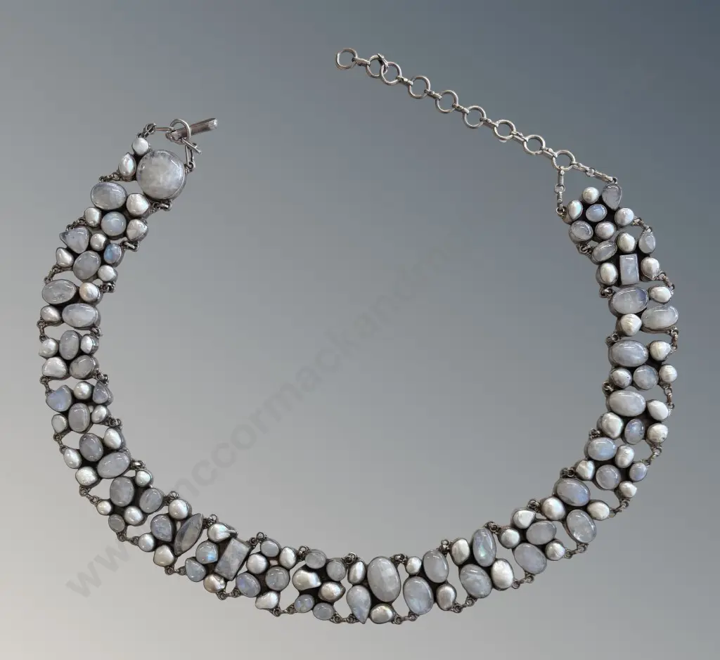 Sterling Silver Belt with Inset Moonstones and Baroque Pearls L92cm Image 1++