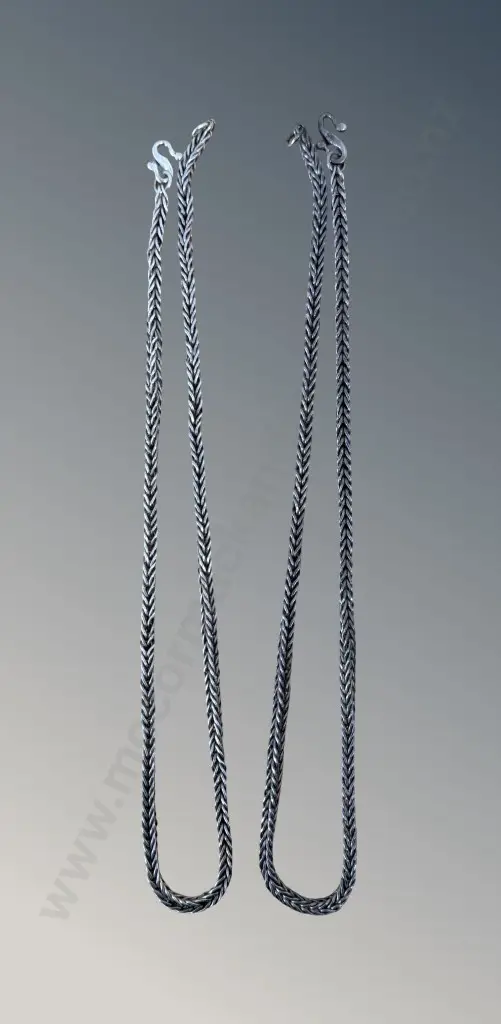 Two 990 Silver Flat Link Chains, L42cm, 48.03gms Image 1++