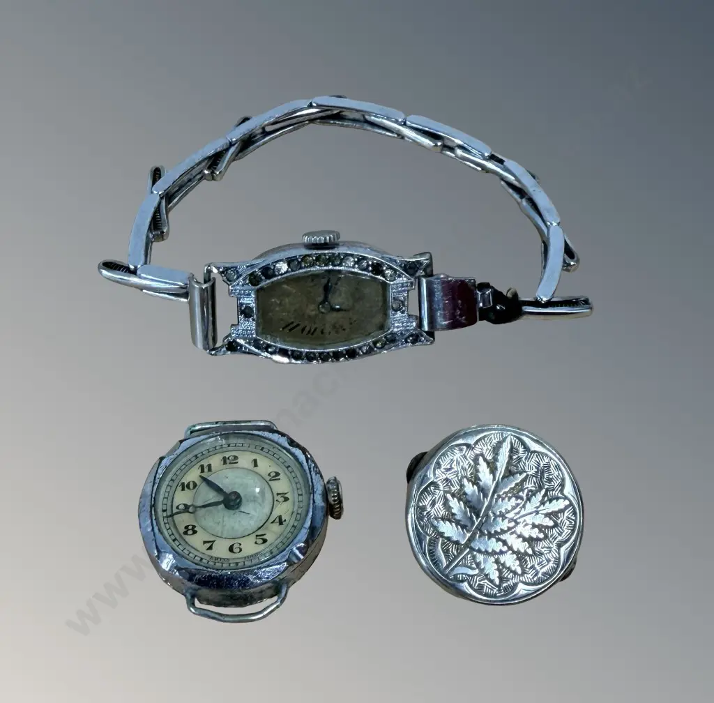 Silver Batchelor Button and Ladies Wristwatch and Watch Face Image 1++