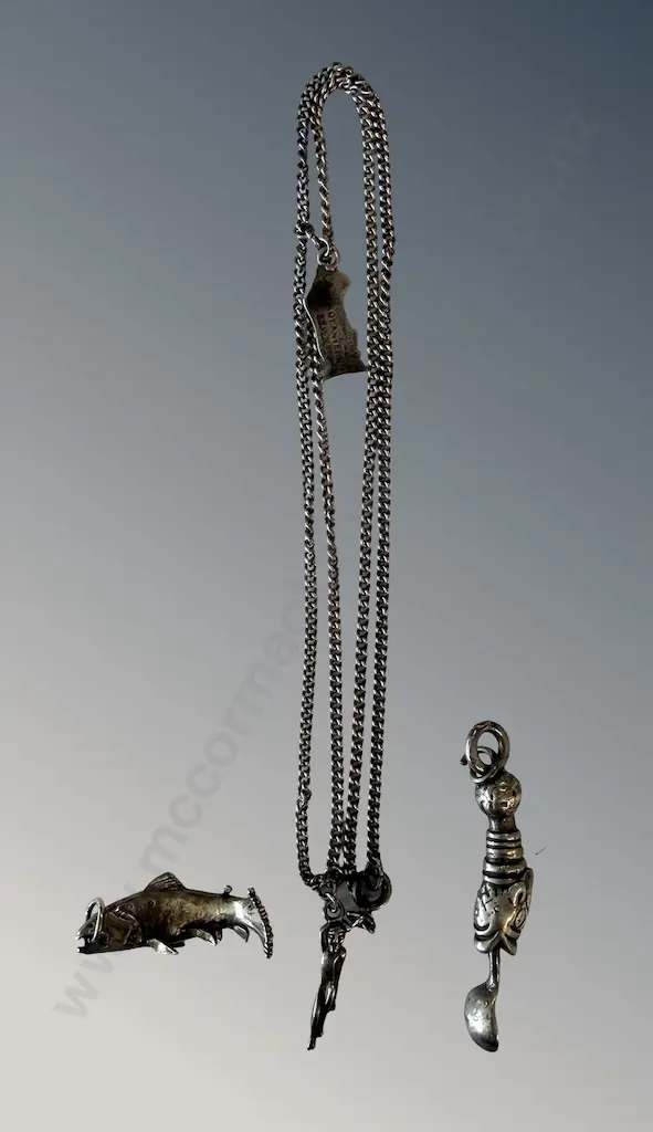 Trout Fish Pendant, Fish Snuff Spoon Pendant and Two Pixies on Chain Image 1++