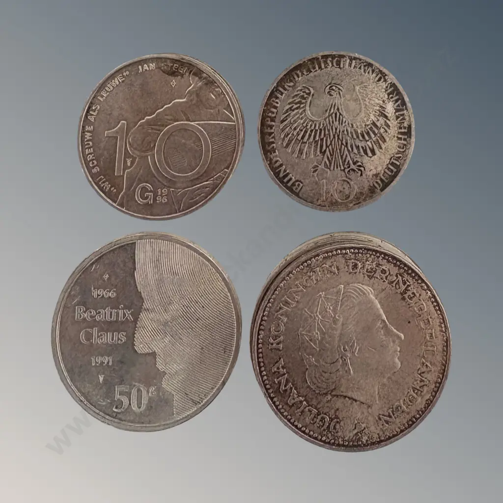 Sterling Silver Beatrix Claus Coin, TW25.1gms, Four .72 Netherland Silver Coins TW10 0.34gms, Three Netherlands .80 Image 1++