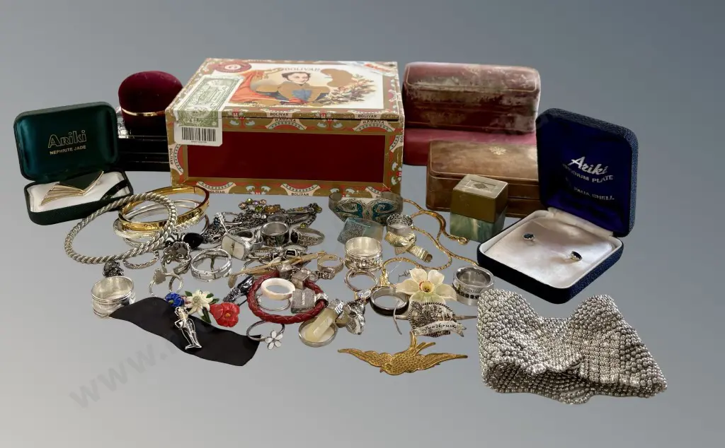 Collection of Costume Jewellery, Leather and Fabric Jewellery Boxes and Cigar Box Image 1++